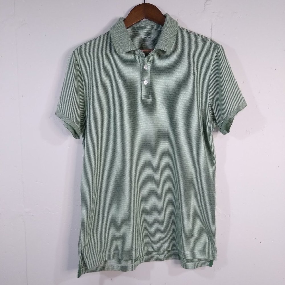 Bonobos Stripes Polo Mens Shirts Button Up Short Sleeve Golf Green/white Large